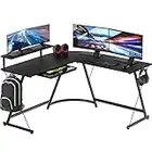 SHW Gaming L-Shaped Computer Desk with Monitor Stand, Black