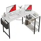 Homieasy Small Computer Corner Desk, L Shaped, 47 Inch with Reversible Storage Shelves for Home Office Workstation, Modern Simple Style Writing Desk Table with Storage Bag(White)