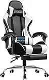 GTPLAYER Gaming Chair, Computer Chair with Footrest and Lumbar Support, Height Adjustable Game Chair with 360°-Swivel Seat and Headrest and for Office or Gaming (White)