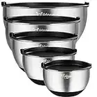 Mixing Bowls Set of 5, Wildone Stainless Steel Nesting Mixing Bowls with Lids, Measurement Lines & Silicone Bottoms, Size 8, 5, 3, 2, 1.5 QT, Non-Slip & Stackable Design, Great for Mixing and Prepping
