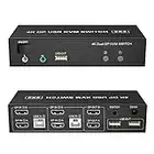 KVM Switch Dual Monitor DisplayPort 4K@60Hz Extended Display, Displayport 1.2 KVM Switch 2 in 2 Out with Audio Microphone Output and 3 USB 2.0 Hub 2 Monitors 2 Computers KVM Switch