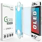 amFilm OneTouch Screen Protector Designed for Nintendo Switch OLED model 2021 - With Auto Alignment Kit, Bubble Free, Glass, 2 Pack