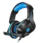 YOTMS Auriculares Gaming, H1 3D Premium Over Ear Cascos Gamer Headset con Micrófono y Control de Volumen para PS4, PS5, Switch, PC, Xbox One, Mac, 5.1 Sonido Estéreo, Regalo para Niños, Azul