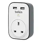 Belkin SurgeCube USB Plug Socket and Surge Protector, 1 Way/ 1 Plug Surge, Protected Plug with USB Slots x 2 (2.4 A), White