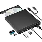 ROOFULL USB External CD DVD +/-RW Drive with SD Card Slot and USB Ports, Portable CD/DVD Disk Drive Player Burner Reader Writer for Laptop Desktop PC Windows 11/10/8/7 Mac MacBook Pro Linux Computer