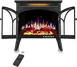 R.W.FLAME Electric Fireplace Stove Heater with Remote Control, Cathedral Stylish, 3D Realistic Flame Effects, Adjustable Brightness and Heating Mode, Overheating Safe Design, 25'', Black