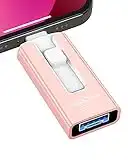 Sunany USB Flash Drive 256 GB for Phone and Pad, High Speed External Thumb Drives USB Memory Storage Photo Stick for Save More Photos and Videos (Pink)