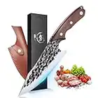 DRAGON RIOT Kochmesser Japanisch Wikinger Messer Handgeschmiedet Chefmesser Profi Küchenmesser Scharf Grillmesser Outdoor Messer mit Scheide Japanisches Messer für Küche Camping Grill BBQ