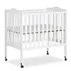 Dream On Me 2-In-1 Lightweight Folding Portable Stationary Side Crib In White, Greenguard Gold Certified, Baby Crib To Playpen, Folds Flat For Storage, Locking Wheels