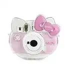 HelloHelio Cystal Mini Hello Kitty Case for Fujifilm Instax Mini Hello Kitty Instant Film Camera - Crystal Hard Shell Cover with Pink Shoulder Strap, Clear Transparent