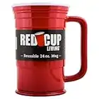 Red Cup Living Taza de café de plástico reutilizable y taza de cerveza, taza grande de plástico rojo de 24 onzas con asa, apta para lavavajillas, taza de café de plástico, ideal para camping, viajes, suministros de oficina y cafeterías