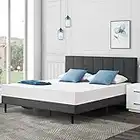 IYEE NATURE Queen Size Platform Bed Frame with Upholstered Headboard and No Box Spring Needed,Wood Slat Support/Easy Assembly/Large Under Bed Storage,Grey