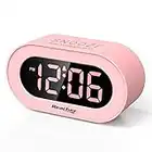REACHER Pink Girls Alarm Clock for Kids Bedroom, Dimmable LED Digital Display, Outlet Powered, Adjustable Volume, Simple to Use, Snooze, Small Size for Bedside, Desk, Toddler