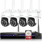 3MP Kit Camara de Vigilancia WiFi Exterior PTZ con Audio Bidireccional, REIGY 1296P Sistema de Seguridad IP Interior, 4X Camara IP y 8CH NVR, Visión Nocturna Detección Movimiento 1TB HDD