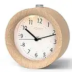 aboveClock Alarm Clock Bedside, No Ticking Bedside Clock with Snooze and Night Light Function, Analogue Clock Battery Powered for Bedroom, Home, Kitchen, Travel, Natural Wood