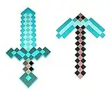 JYMEI Schwert aus hartem Schaumstoff,Schwert/Spitzhacke,MC Kostüm,Mine&Craft Eisenspitzhacke,Pixelschwert,Diamant-Schwert,Lebensgroßes Spielzeug(Blau)