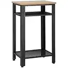 HOMCOM Mesa Auxiliar Mesita de Noche Estilo Industrial con 2 Estantes de Rejilla de Metal y Pies Ajustables para Salón Dormitorio 45x35x75 cm Roble y Negro