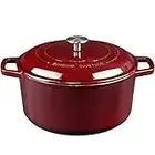 EDGING CASTING Forno olandese in ghisa smaltata con coperchio, pentola da forno olandese smaltata con manici, in ghisa smaltata per zuppe, carne, pane, cottura (6 quart, rosso vino)