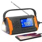 Greadio Radio Solar de Emergencia con manivela Am FM Radio con Linterna Brillante, Alarma SOS, Reproductor de música AUX, Banco de energía de 4000 mAh, Pantalla LCD para Emergencia, tormenta de Nieve