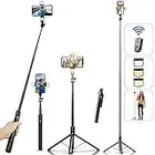 Selfie Stick Phone Tripod with Remote and LED Fill Lights - ASHINER 180cm Heigh Cell Phone Holder for Travel, Vlogging, Live Streaming Video and Photos, Phone Stand Compatible with iPhone and Android