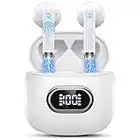 Cuffie Bluetooth 5.3, Auricolari Bluetooth Sport con HD Mic Stereo, Cuffie Wireless In Ear Mini Cuffie Senza Fili IP7 Impermeabili, Cuffiette Bluetooth LED Display/Ricarica Rápida/USB-C 42H Bianco