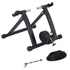 Soozier Foldable Indoor Bike Trainer, Stationary Bicycle Stand for Riding Exercise, 26-28" & 700C Wheels, Quick Release Skewer & Front Wheel Riser Block Included, Black