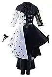 MOYGOR Cruella Costume Carnevale Cosplay Cruella Deville Abito con guanti, set completo per adulti, Halloween, feste, Natale, film regalo