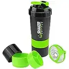 VIGIND Protein Shaker Bottle,Sports Water Bottle,Leak Proof Shake Bottle For Protein Mixer- Non Slip 3 Layer Twist Off 3oz Cups with Pill Tray - Protein Powder 16 oz Shake Cup with Storage