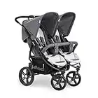 Hauck Roadster Duo SLX Passeggino Gemellare - Passeggino Doppio Dalla Nascita Fino a 30 kg, Compatibile con Navicella Morbida 2in1 - Pieghevole, Compatto - Grigio, Argento