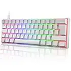 60% Mechanical Gaming Keyboard Mini Portable with Rainbow RGB Backlit Full Anti-Ghosting 61 Key Ergonomic Metal Plate Wired Type-C USB Waterproof for Typist Laptop PC Mac Gamer (White/Blue Switch)