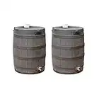 Good Ideas Rain Wizard 50 Gallon Plastic Rain Barrel Water Collector with Brass Spigot, Oak (2 Pack)