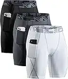 ATHLIO Men's Athletic Cool Dry Compression Shorts, Sports Performance Active Running Tights, Side Pocket 3pack Black/Charcoal/White, Small, Side Pocket 3pack Black/ Charcoal/ White, S