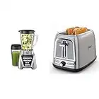 Oster Blender | Pro 1200 with Glass Jar, 24-Ounce Smoothie Cup, Brushed Nickel & 2-Slice Toaster with Advanced Toast Technology, Stainless Steel