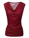 Pinspark Top rüschen Sommer Shirt V Ausschnitt Kurzarm Stretch Falten Bluse Oberteil Wein Rot XL