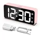 LATEC Sveglia Digitale, Sveglia da Comodino LED con Adattatore, 0-100% Luminosità e Volume Regolabili, Schermo Grande da 5,8" con 2 Allarme, Snooze, 12/24 Ore per Ufficio Camera da Letto(Rosa)