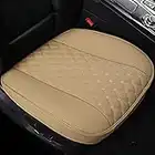 Black Panther PU Car Seat Cover, Front Seat Protector Compatible with 95% Vehicles,Embroidery,Anti-Slip & Full Wrapping Bottom (W 21.26''×D 20.86”)(1Piece,Beige)