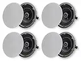 Micca 6.5" 2-Way in Ceiling or Wall Round Speakers, 4 Pack, 6.5 Inch Woofer, 8" Cutout Diameter, Low Profile Rimless Design, for Indoor Rooms or Covered Outdoor Porches, White, Paintable