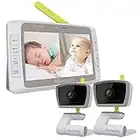 Moonybaby Split 50 Baby Monitor with 2 Cameras and Audio, No WiFi, Large Screen with Wide View, Screen Split, Auto Night Vision and Zoom, Sound Activated, Temperature, 2-Way Talk, Range up to 1000ft