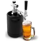 NutriChef Mini Keg Detachable Aluminum Regulator & Tap Spear Easy Storage Black Matte Powder Pressurized Growler Homebrew Beer Dispenser PKBRTP60, 64oz, Power Coat