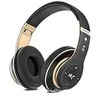 Bluetooth Headphones Over Ear, 6 EQ Modes Wireless Headphones Over Ear,65 Hours Playtime Foldable Lightweight Wireless Headphones,with Built-in HD Mic, FM, SD/TF for PC/Home（Black & Gold）