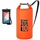 Coolzon Borsa Impermeabile-Sacca Impermeabile con Custodia Impermeabile per Cellulare, Sacca Stagna con Tracolla Regolabile per Kayak Rafting Canottaggio Campeggio Viaggiare Nuoto, 10L Arancione