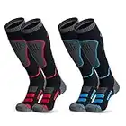 visionreast 2 Pares Calcetines de Esquí Hombre y Mujer Calcetines Termicos Lana Merino Calcetines Hasta la Rodilla Deporte de Invierno Socks para Snowboard Rojo/Azul XL