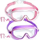 Kids Goggles for Swimming 2 Pack No Leaking Anti-Fog Outer Eye Fit with Wide View UV Protection Crystal Clear Watertight Swim Goggles with nose cover Suitable for Children Youth Boys Girls Age 3 to 15