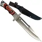 Bushcraft Knife Kratos ZF1, Hunting Survival Blade, 12" Stainless Steel Full Tang, Wood Handle, Sheath Included