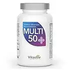 VITACTIV Mutli 50 plus - Multivitamin Komplex Menschen ab 50 - Vitamine, Mineralien, Spurenelemente - Vitamin B, C, E, K, D, Magnesium, Kalzium, Zink - Hochdosiert, Hormonfrei, ohne Jod - 60 Kapseln