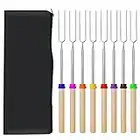 Barbecue Forks-8 Pack Marshmallow Roasting Sticks Extendable Stainless Steel 32 Inch U Shape Hot Dog Fork with Wooden Handle Grilling Skewers for Fire Pit and BBQ Campfire Party