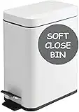 Homie Soft Close, Slim Bin 10L with Anti - Bag Slip Liner and Lid, Use as Mini Garbage Basket, Slim Trash Can, or Decor in Bathroom (Shiny White)