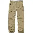 Mens Hiking Pants Convertible Zip Off Lightweight Quick Dry Fishing Safari Camping Travel boy Scout Pants, Khaki, 34