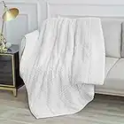 Uttermara Sherpa Fleece Weighted Blanket for Adults, 15lbs Striped Ribbed Fuzzy Bed Blanket, Ultra Cozy Sherpa and Super Soft Flannel Throw Twin Full Size Blanket for Sofa Bed, 48 x 72 inches, White