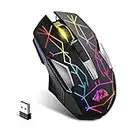 Wireless Gaming Mouse Rechargeable with Silent Rainbow RGB Backlit ,2.4G USB Nano Receiver Optical Sensor 3 Level DPI,Ergonomic Gamer Laptop High Performance PC Mice for Windows/Mac/Vista(Star Black)